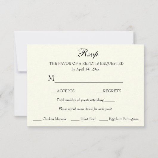 Minimalistisches klassisches Elegant bei Elfenbein RSVP Karte (Vorderseite)