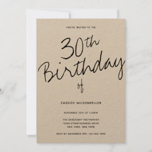 Minimalistisches Kraftpapier 30. Geburtstag Einladung
