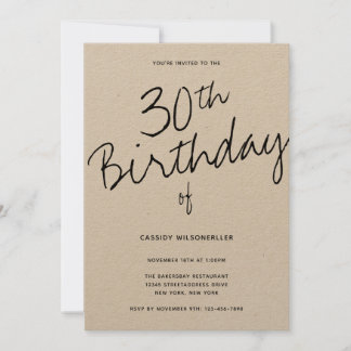 Minimalistisches Kraftpapier 30. Geburtstag Einladung