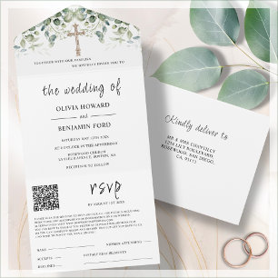 Minimalistisches Kreuz religiöser QR-Code  All In One Einladung