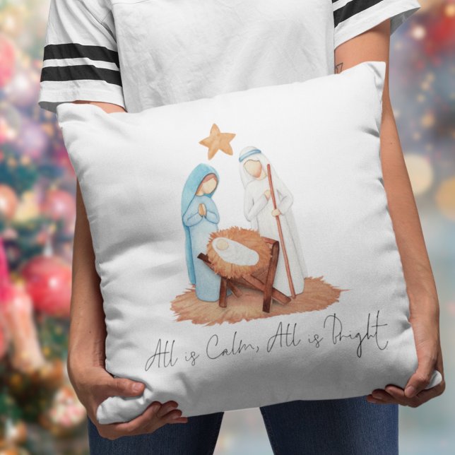 Minimalistisches Krippenskript ist alles ruhig Kissen (Mar Joseph Baby Jesus Manger Pillow. Same design both sides.)