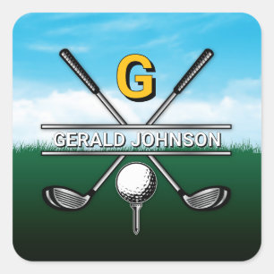 Minimalistisches, kundenspezifisches Golf Monogram Quadratischer Aufkleber