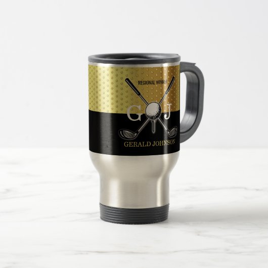 Minimalistisches, kundenspezifisches Golf Monogram Reisebecher (VorderseiteRechts)