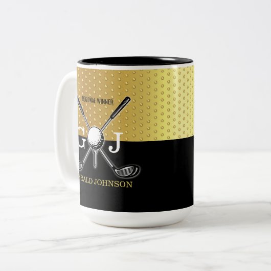 Minimalistisches, kundenspezifisches Golf Monogram Zweifarbige Tasse (Vorderseite Links)
