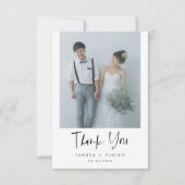 Minimalistisches, Lässiges SkriptWedding-Foto Dankeskarte (Vorderseite)