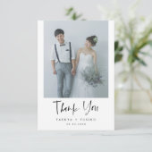 Minimalistisches, Lässiges SkriptWedding-Foto Dankeskarte (Stehend Vorderseite)