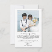 Minimalistisches, Lässiges SkriptWedding-Foto Dankeskarte (Rückseite)