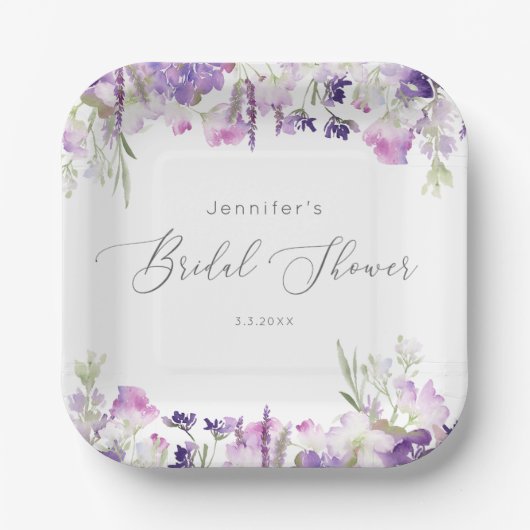 Minimalistisches Lavendellila-Brautparty Pappteller (Vorderseite)