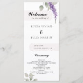 Minimalistisches Lavender Eucalyptus-Hochzeitsprog Menükarte (Vorderseite)