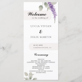 Minimalistisches Lavender Eucalyptus-Hochzeitsprog Menükarte