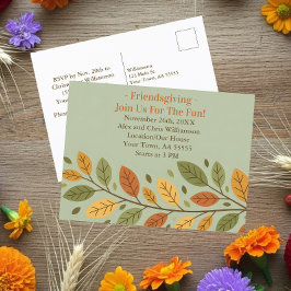 Minimalistisches Leaf Friendsgiving Dinner Einladu Feiertagspostkarte