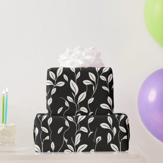 Minimalistisches Leaf-Muster auf schwarz Geschenkpapier (Partygeschenke)