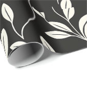 Minimalistisches Leaf-Muster auf schwarz Geschenkpapier (Rolleneckpunkt)