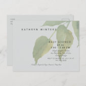 Minimalistisches, leicht graues Foliage Babydusche Ankündigungspostkarte (Vorne/Hinten)