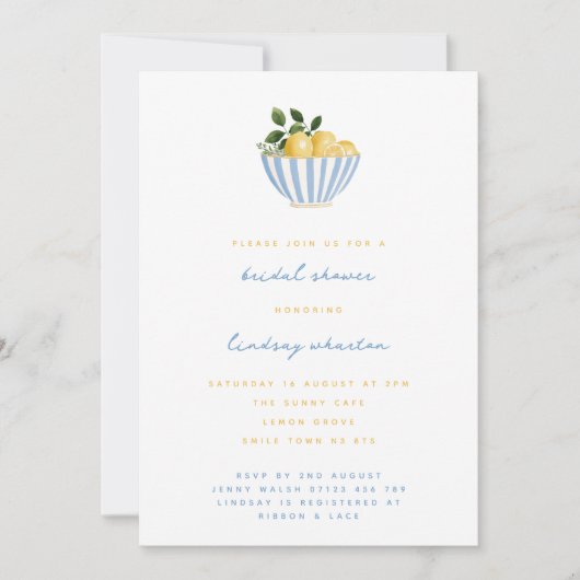 Minimalistisches Lemon Blue & Yellow Brautparty Einladung (Vorderseite)