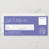 Minimalistisches lila-blaues Geschenkzertifikat (Vorderseite)