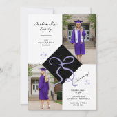 Minimalistisches Lila Cap and Bow Abschluss Foto Einladung (Vorderseite)