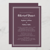 Minimalistisches Lila Cassis Hochzeitsessen Probe Einladung (Vorne/Hinten)
