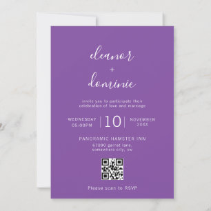 Minimalistisches Lila Foto UAWG QR Code Hochzeit Einladung