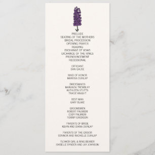 Minimalistisches Lila Larkspur-Hochzeitsprogramm Programm