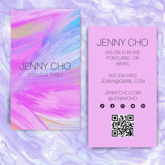 Minimalistisches Lila Malen QR Code Soziale Icons Visitenkarte