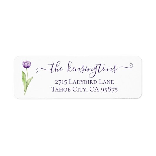 Minimalistisches Lila Single Tulip Wedding Label (Vorne)