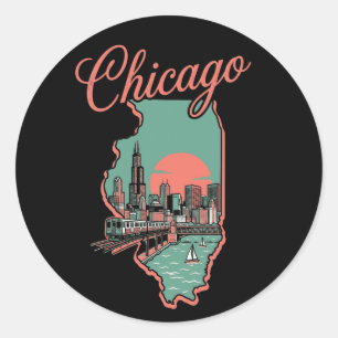 Minimalistisches Logo der Stadt Chicago Illinois Runder Aufkleber