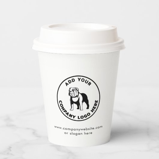 Minimalistisches Logo des White Business Vet Tech Pappbecher (Vorderseite)