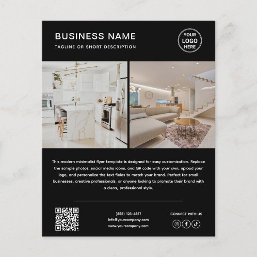 Minimalistisches Logo-Foto-QR-Code-Schwarz-Geschäf Flyer (Vorne)