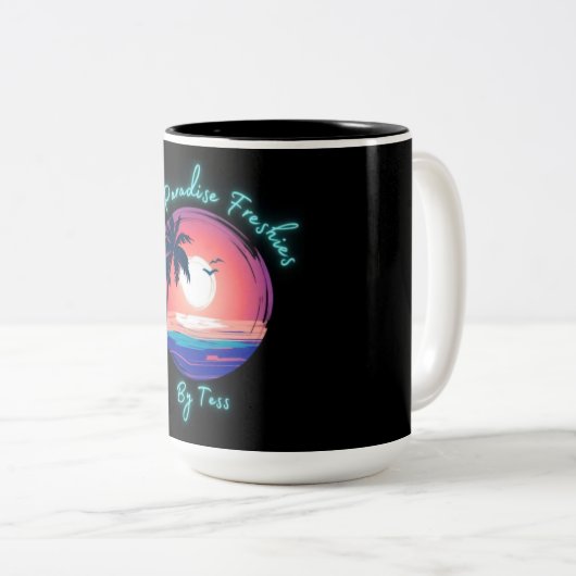 Minimalistisches Logo im Schwarzen Hintergrund Zweifarbige Tasse (VorderseiteRechts)