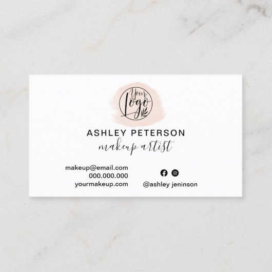 Minimalistisches Logo-Make-up mit rosa Pinselstric Visitenkarte (Rückseite)