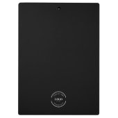 Minimalistisches Logo mit eigenem, weißem Logo auf Klemmbrett (Rückseite)