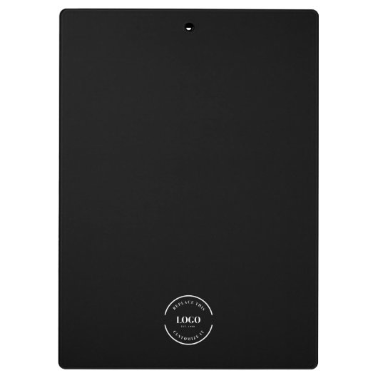 Minimalistisches Logo mit eigenem, weißem Logo auf Klemmbrett (Rückseite)