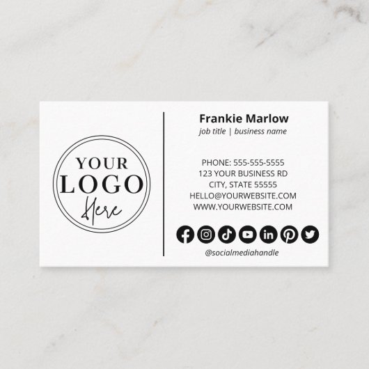 Minimalistisches Logo Moderne Social Media Icons Visitenkarte (Vorderseite)