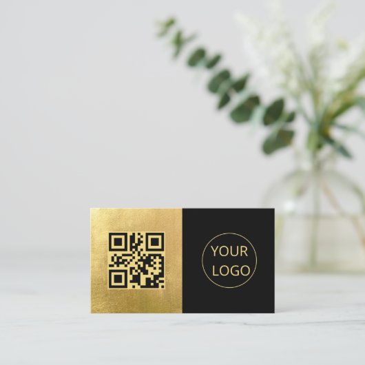 Minimalistisches Logo QR Code Gold Foil Visitenkar Visitenkarte (Stehend Vorderseite)
