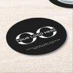 Minimalistisches Logo-Unternehmen Runder Pappuntersetzer<br><div class="desc">Ein einfaches, individuelles schwarzes Geschäftsmodell in modernem minimalistischem Stil, das leicht mit Ihrem Firmenlogo und Text aktualisiert werden kann. Mit einem horizontalen Logo-Bannerbild (2560 x 1440 px) können Sie den Text und das Bild mit den angegebenen Feldern anpassen, oder mit der Schaltfläche "Nachricht" können Sie den Designer um Hilfe kontaktieren....</div>