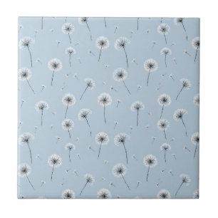 Minimalistisches Löwenzahnsamen-Muster Blau (2) Fliese