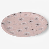 Minimalistisches Löwenzahnsamen-Muster Rosa (1) Pappteller (Schrägansicht)