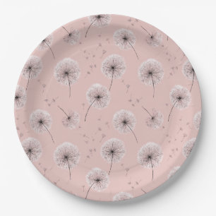 Minimalistisches Löwenzahnsamen-Muster Rosa (1) Pappteller