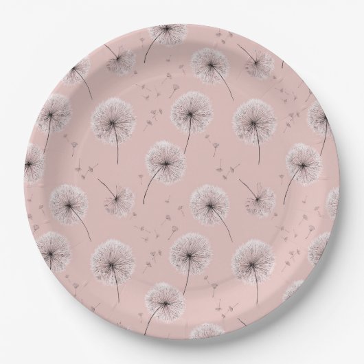 Minimalistisches Löwenzahnsamen-Muster Rosa (1) Pappteller (Vorderseite)
