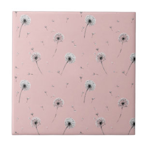 Minimalistisches Löwenzahnsamen-Muster Rosa (2) Fliese