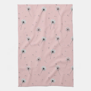 Minimalistisches Löwenzahnsamen-Muster Rosa (2) Geschirrtuch