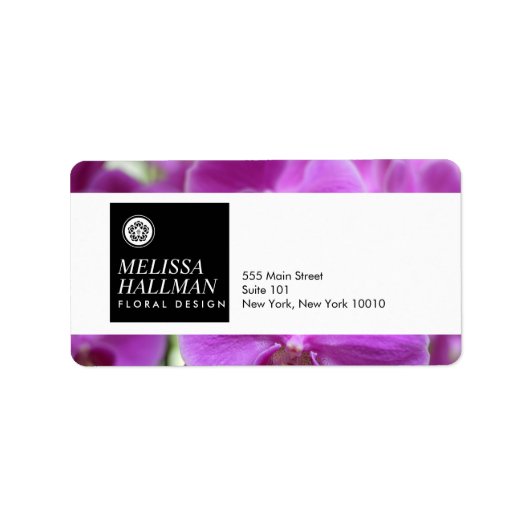 Minimalistisches Luxe-Floral-Logo mit Lila Orchide Adressaufkleber (Vorne)
