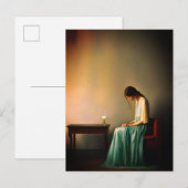 Minimalistisches Mädchen mit Blume Mauer - Moderne Postkarte (Vorne/Hinten)