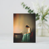Minimalistisches Mädchen mit Blume Mauer - Moderne Postkarte (Stehend Vorderseite)