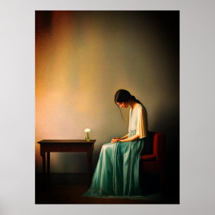 Minimalistisches Mädchen mit Blumen-Wandkunst – Em Poster