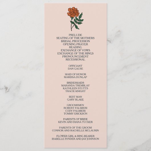 Minimalistisches Marigold-Hochzeitsprogramm Programm (Vorderseite)