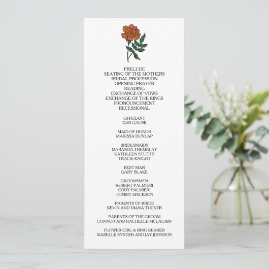 Minimalistisches Marigold-Hochzeitsprogramm Programm (Stehend Vorderseite)