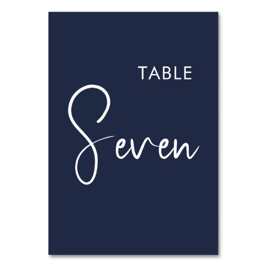 Minimalistisches Marineblau-Zeichen für elegante T Tischnummer (Vorderseite)