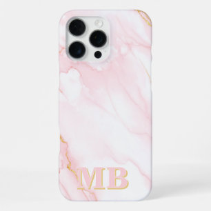 Minimalistisches Marmor-Rosa-Gold-Initial-Monogram iPhone 16 Pro Max Hülle